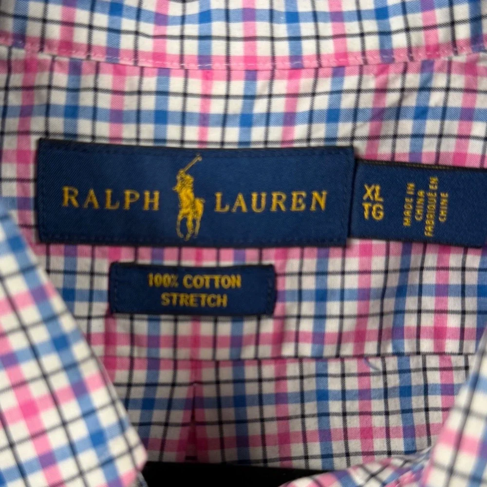 Polo Ralph Lauren Mens XL Pink Blue Plaid Cotton Stretch Button Down Shirt